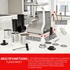 A meat grinder and its accessories are displayed on a countertop, with dimensions indicated by text overlays. Anteprima dell’immagine prodotto