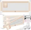 A collage of images showing a beige bed rail in different states and colors, along with a close-up of its adjustable mechanism. Produktbild-Vorschau