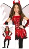 A young girl is modeling a devil costume, with a close-up inset image showing the full costume. Podgląd zdjęcia produktu