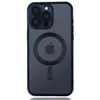 A back view of a dark blue iPhone case with a matte finish and a visible MagSafe ring and Apple logo. Produktbild-Vorschau