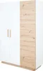 A white and wood-grain wardrobe with two doors on the left and one on the right. Produktbild-Vorschau
