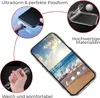 A collage of images showing a clear phone case, a hand holding a phone case, and a phone with a beach wallpaper, all related to a phone case product. Produktbild-Vorschau