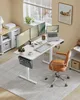 A modern home office setup with a standing desk, dual monitors, laptop, and ergonomic chair. Náhled obrázku produktu