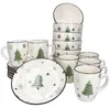18pcs Set petit déjeuner Sapin de Noël Faïence 6 personnes Voir les images du produit 2