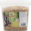 A clear, well-lit product shot of a large plastic tub filled with birdseed, featuring a prominent label with product information and imagery. Produktbild-Vorschau