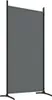 A gray fabric room divider with black metal legs, isolated on a white background. Voir les images du produit