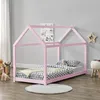 [en.casa] Kinderbett 90x200cm Rosa Haus Holz Natur Produktbild-Vorschau 2