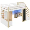 A loft bed with a desk, storage, and stairs, featuring LED lighting. Voir les images du produit