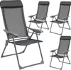 Four dark gray folding garden chairs are arranged on a white background. Voir les images du produit