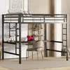 A loft bed with an integrated desk and shelves. Produktbild-Vorschau