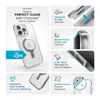 Collage of images showcasing a clear phone case with MagSafe compatibility and its features. Produktbild-Vorschau