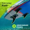 Unterseite des URBOGYM HAILSTORM SUP Boards mit drei abnehmbaren Finnen für geraden Kurs Produktbild-Vorschau