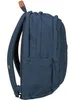 Side view of a blue backpack with a brown leather accent. Náhled obrázku produktu