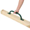 A hand holding a green climbing handle attached to a wooden beam. Voir les images du produit