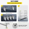 An instructional diagram showing how to assemble a stainless steel shelving unit, with close-ups of the assembly steps and a final image of the assembled product. Náhled obrázku produktu