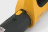 A close-up shot of a yellow and black leaf blower, focusing on the button and the brand logo. Produktbild-Vorschau