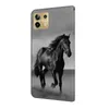 A black and white image of a phone case with a horse design. Produktbild-Vorschau