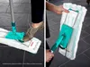 A collage showing two different views of a mop and mop head, one in use and one being held. Produktbild-Vorschau