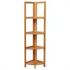A wooden corner shelf unit against a white background. Produktbild-Vorschau