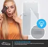 A woman is playfully holding an ice cream bar in front of her face, while a white chest freezer is shown with an illuminated section highlighting its interior light. Produktbild-Vorschau