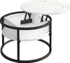A round coffee table with a marble-like white top and a black metal frame. Anteprima dell’immagine prodotto