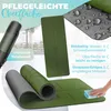 A green yoga mat is shown, partially rolled and unrolled, with water droplets on a separate surface. Text highlights features of the mat. Produktbild-Vorschau