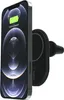 A smartphone is attached to a car vent mount with wireless charging capabilities. Náhled obrázku produktu
