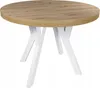 A round dining table with a wooden top and white legs, shown against a white background. Produktbild-Vorschau