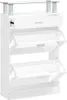 A white shoe cabinet with a glass top and multiple flip-down compartments. Anteprima dell’immagine prodotto