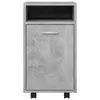 A light gray, concrete-textured filing cabinet with a single drawer and an open shelf compartment on wheels, photographed from the front. Anteprima dell’immagine prodotto