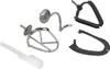 A collection of kitchen mixer attachments and a spatula, laid out against a white background. Voir les images du produit