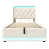 A white upholstered bed frame with a tufted headboard and LED lighting. Náhľad obrázku produktu