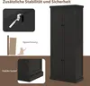 A collage of images showing a black cabinet and details about its stability and safety features. Voir les images du produit