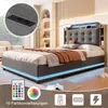 A modern bedroom with a upholstered bed featuring LED lighting and built-in storage. Podgląd zdjęcia produktu