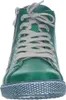 A close-up, front-facing view of a green high-top sneaker with beige laces. Produktbild-Vorschau