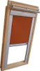 A wooden framed skylight blind with an orange fabric. Produktbild-Vorschau