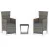 3-tlg. Garten-Lounge-Set mit Kissen Poly Rattan Grau Produktbild-Vorschau 1