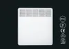 A white electric heater against a black background with icons on the right. Náhled obrázku produktu