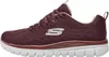 A side view of a burgundy Skechers athletic shoe. Produktbild-Vorschau