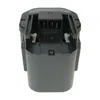 Close-up view of the top of a black battery pack, showing the connection terminals. Produktbild-Vorschau