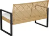 Rear view of a tan wicker bench with black metal legs and a white cushion. Produktbild-Vorschau