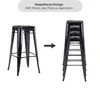 An image showing a single bar stool on the left and a stack of bar stools on the right, with an arrow indicating the transition. Text above describes the stackable design. Náhľad obrázku produktu
