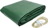 A folded green tarp and a coiled rope with a clip are shown on a white background. Produktbild-Vorschau