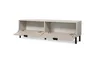 A modern, minimalist TV cabinet with two open compartments and black legs, presented against a white background. Podgląd zdjęcia produktu
