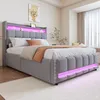 A modern upholstered bed with LED lighting in a bedroom setting. Produktbild-Vorschau
