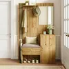 A compact entryway furniture set with a mirror, bench, and storage. Produktbild-Vorschau