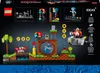 The back of a LEGO Ideas Sonic the Hedgehog - Green Hill Zone set box, showing the assembled model and some feature callouts. Produktbild-Vorschau
