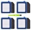Four vacuum cleaner filters and a cleaning brush are arranged on a white background. Produktbild-Vorschau