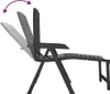 A dark grey plastic sun lounger shown from the side, with an indication of adjustable backrest positions. Voir les images du produit