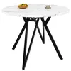 A round dining table with a marble-effect top and black metal legs, set against a white background. Produktbild-Vorschau